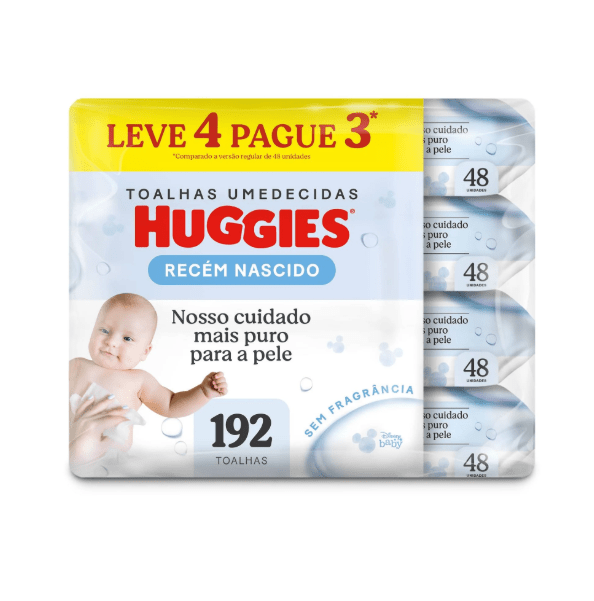 Kit Lenço Umedecido Huggies Recém Nascido 192 unidades em 4 pacotes